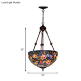 Mediterranean Style 2-Light Glass Bowl Chandelier - Red/Yellow/Blue Suspension Lamp For Living Room