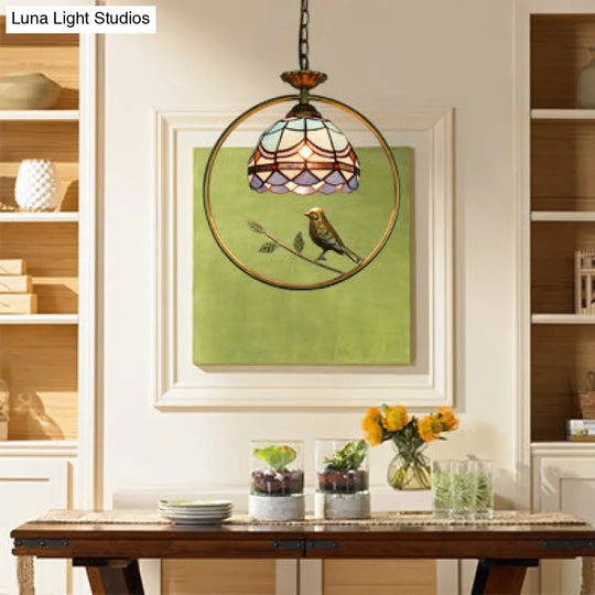 Mediterranean Style Pendant Ceiling Light With Stainless Glass And Brass Ring
