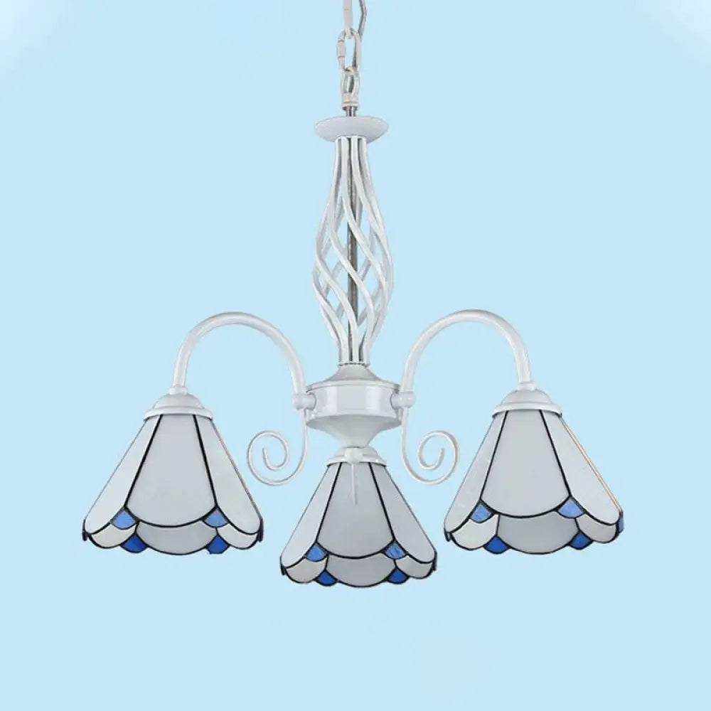 Mediterranean Style White Living Room Chandelier With Scalloped Glass Shade 3 / Down