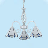 Mediterranean Style White Living Room Chandelier With Scalloped Glass Shade 3 / Down