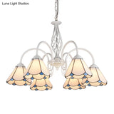 Mediterranean Style White Living Room Chandelier With Scalloped Glass Shade