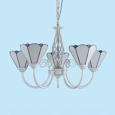 Mediterranean Style White Living Room Chandelier With Scalloped Glass Shade 5 / Up