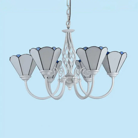 Mediterranean Style White Living Room Chandelier With Scalloped Glass Shade 6 / Up