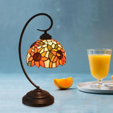 Mediterranean Sunflower Stained Glass Nightstand Light - Dark Coffee Finish Swirl Arm Bulb Included