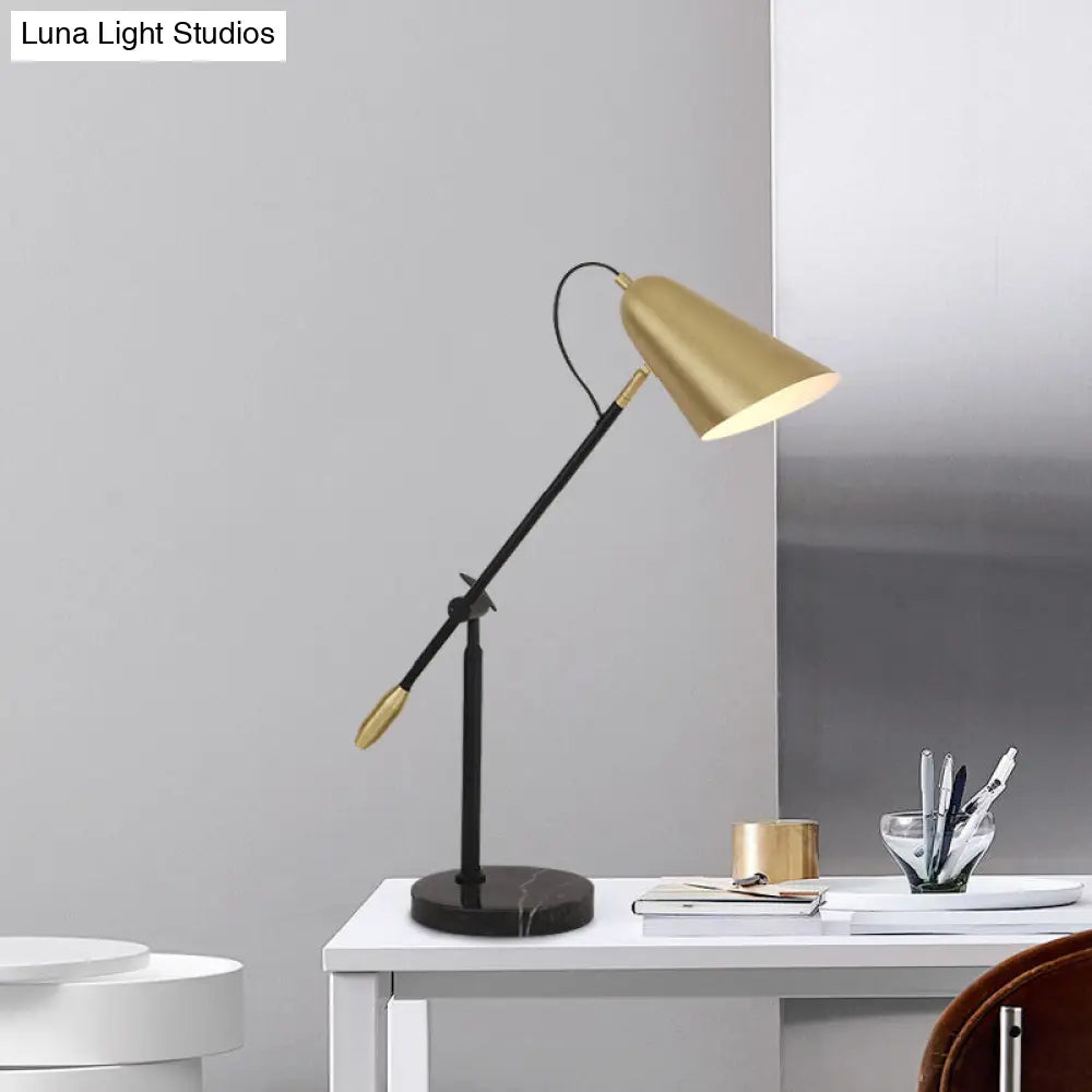Modern Gold Conic Night Table Lamp - 1 Light Metal Nightstand