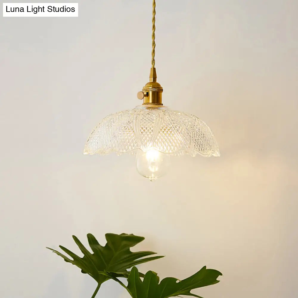 Menkent - Vintage Shaded Pendant Light: 1-Light Clear Glass Hanging Fixture For