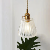 Menkent - Vintage Shaded Pendant Light: 1-Light Clear Glass Hanging Fixture For / E