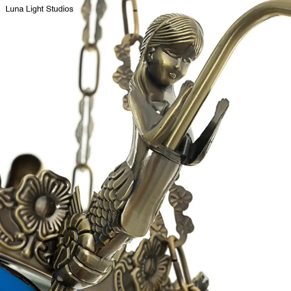 Mermaid Deco Blue Stained Glass Chandelier Light For Bedroom