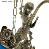 Mermaid Deco Blue Stained Glass Chandelier Light For Bedroom