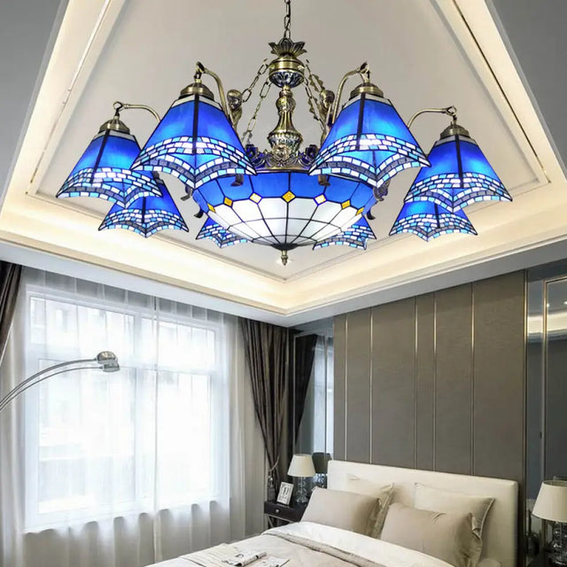 Mermaid Deco Blue Stained Glass Chandelier Light For Bedroom 9 /
