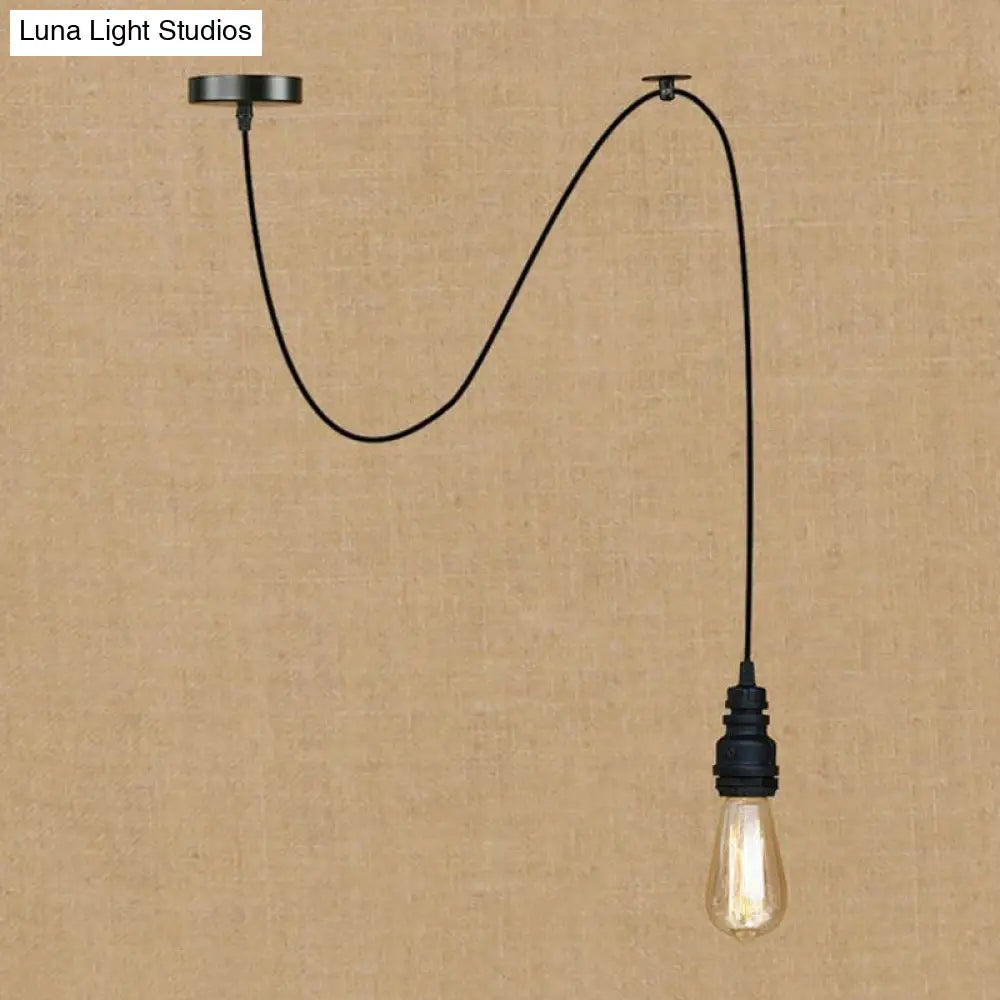 Metal Adjustable Hanging Lamp With Open Bulb - Industrial Stylish Ceiling Fixture (Black/Silver)