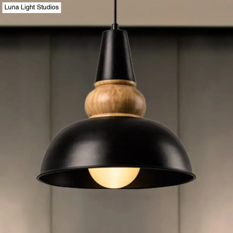 Metal And Wood Ceiling Pendant - Modernist Style Living Room Hanging Light In Black