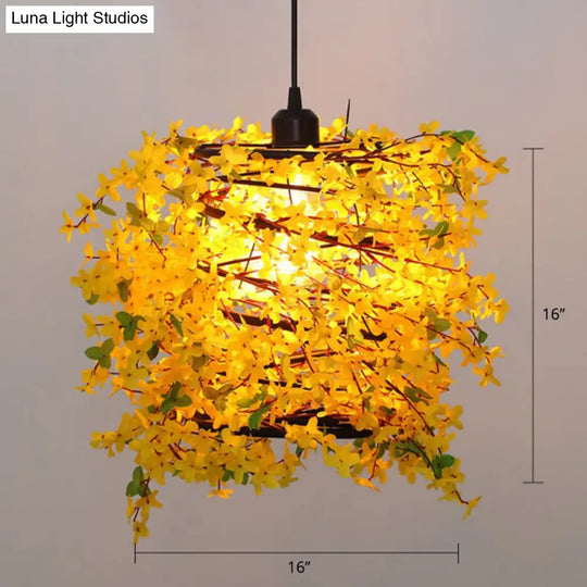 Artificial Flower Chandelier: Art Deco Metal Ceiling Light For Dining Room Yellow