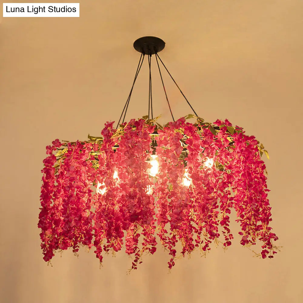 Artificial Flower Chandelier: Art Deco Metal Ceiling Light For Dining Room Pink