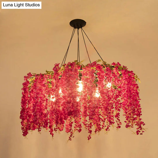 Artificial Flower Chandelier: Art Deco Metal Ceiling Light For Dining Room Pink