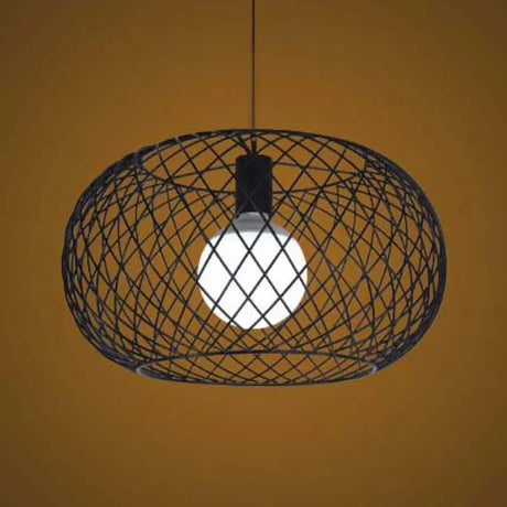 Metal Black Finish Pendant Lamp With Mesh Cage - Industrial Loft Suspension Light