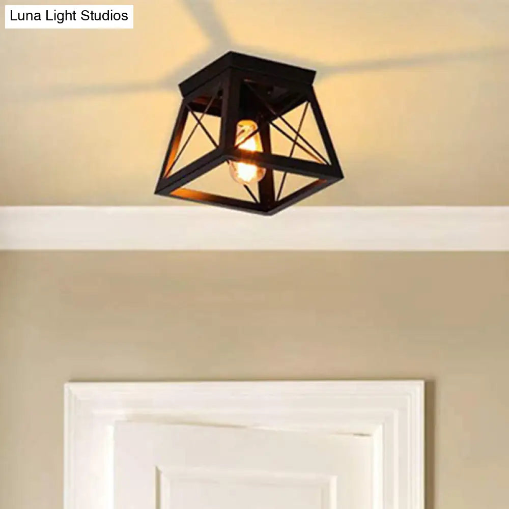 Metal Black Industrial Square Ceiling Light Fixture - Flush Mount Lamp