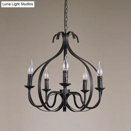 Metal Black Pendant Chandelier - Swirled Arm 5-Light Fixture For Living Room