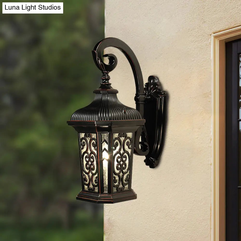 Metal Black Wall Mount Lantern For Courtyard - Single Head Lodge Lamp Fixture Up/Down Lighting