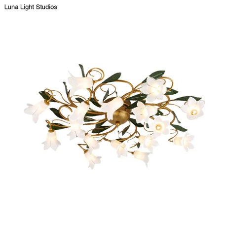 Metal Brass Ceiling Flush Lily/Tulip Led Semi Mount Lighting - 16 - Head American Garden Style For