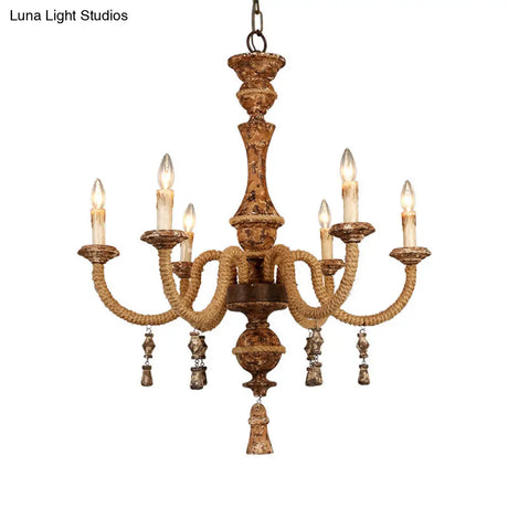 Metal Brown Chandelier Candle With 6 Bulbs Traditional Pendant Light Fixture