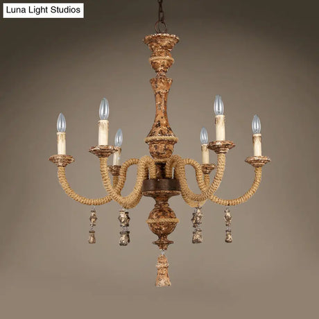 Metal Brown Chandelier Candle With 6 Bulbs Traditional Pendant Light Fixture