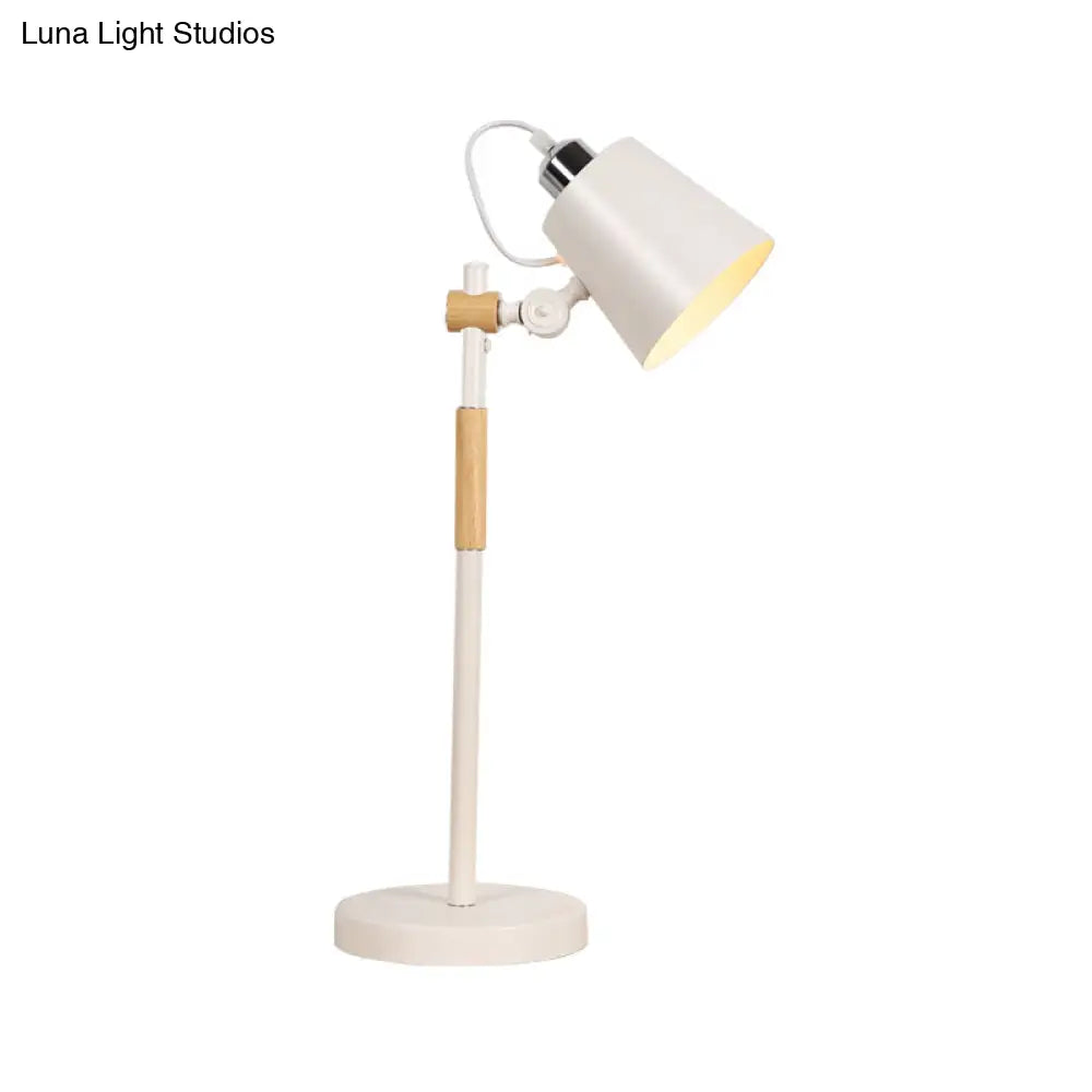 Metal Bucket Industrial Table Light With Wooden Arm - Night Lighting For Living Room (Black/White)