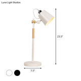 Metal Bucket Industrial Table Light With Wooden Arm - Night Lighting For Living Room (Black/White)