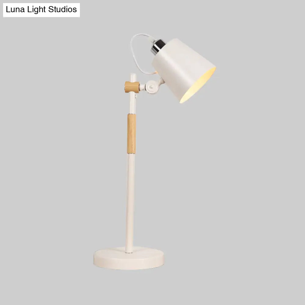 Metal Bucket Industrial Table Light With Wooden Arm - Night Lighting For Living Room (Black/White)