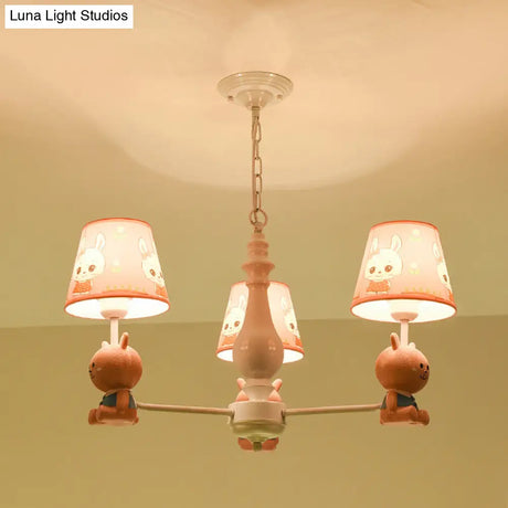 Metal Bunny Pendant Light With Fabric Shade - Adorable Pink Hanging Lights For Girls Bedroom