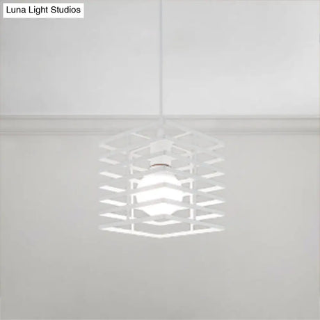 Metal Cage Pendant Light Retro Style Black/White Hanging Lamp For Restaurant Ceiling