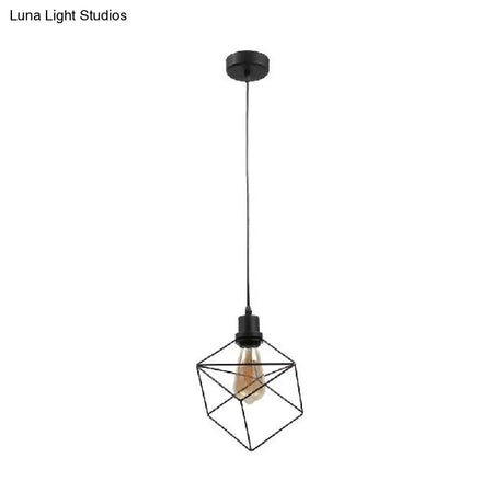 Metal Caged Pendant Lighting - Farmhouse Style 1 Light Black