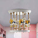 Metal Carousel Semi Flush Cartoon Mount Lighting Fixture For Children’s Room - 4-Bulb