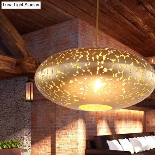Metal Ceiling Lamp Lantern - Silver/Bronze/Brass 1 Head Pendant Light For Bedroom