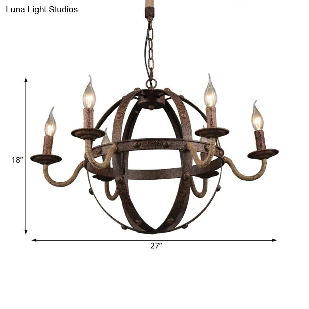 Metal Chandelier Lamp - Country Style 6-Light Pendant Lighting For Dining Room In Rust
