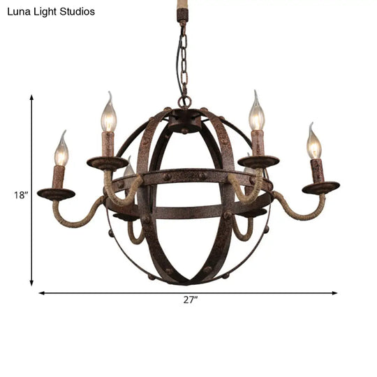 Metal Chandelier Lamp - Country Style 6-Light Pendant Lighting For Dining Room In Rust
