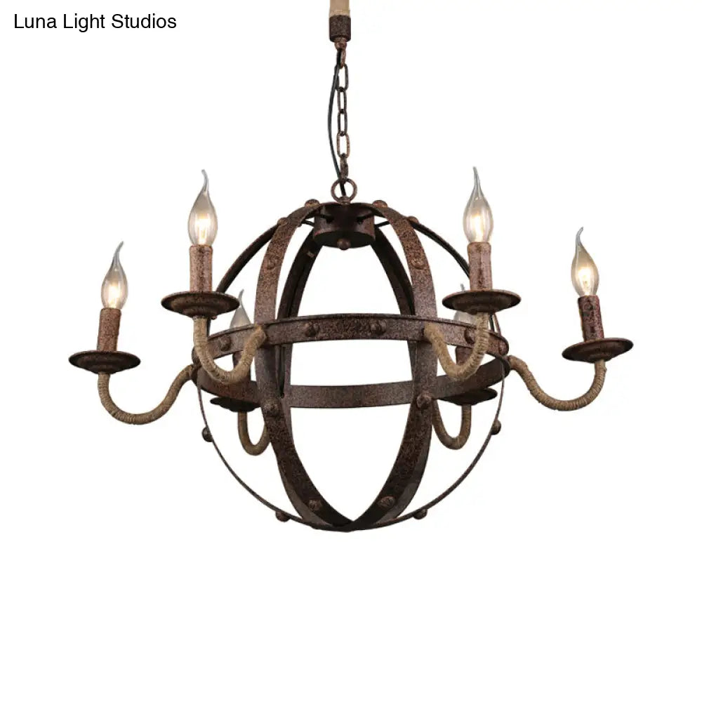 Metal Chandelier Lamp - Country Style 6-Light Pendant Lighting For Dining Room In Rust