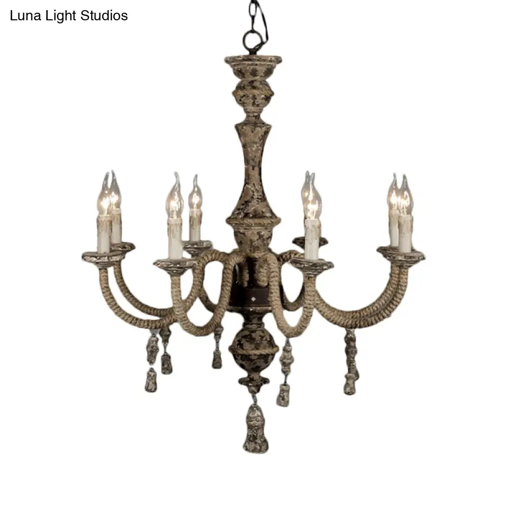 Metal Chandelier Light - Country Style Pendant Lighting With 8 Lights Perfect For Dining Rooms Brown