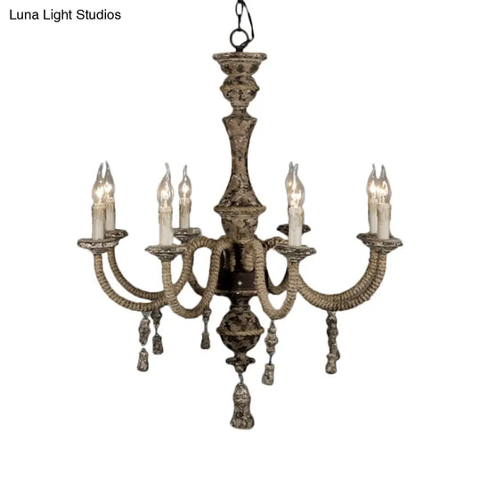 Metal Chandelier Light - Country Style Pendant Lighting With 8 Lights Perfect For Dining Rooms Brown