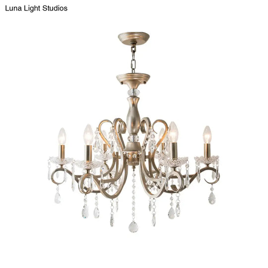 Metal Chandelier Pendant Light With Scrolled Arm Crystal Accent - Traditional Living Room Lighting