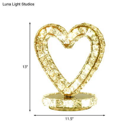 Metal Chrome Finish Night Table Light With Led Modernism Heart/Round Design & Crystal Accent -