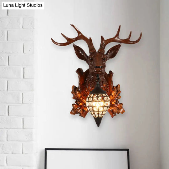 Metal Deer Wall Sconce With Crystal Mesh Cone Shade - Traditional Light