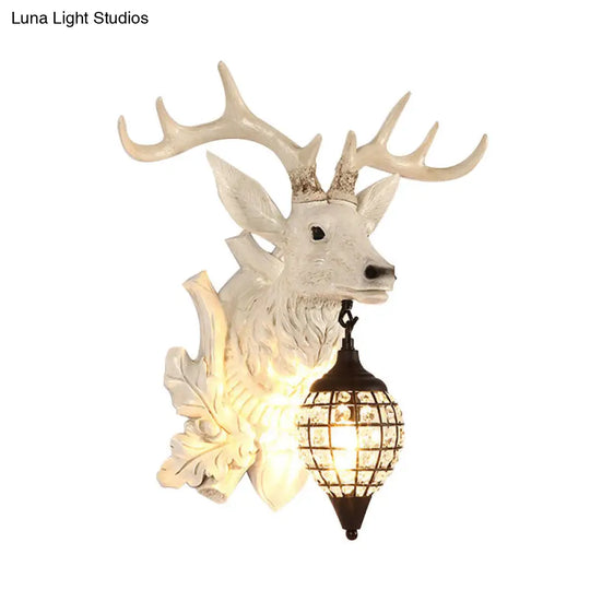 Metal Deer Wall Sconce With Crystal Mesh Cone Shade - Traditional Light