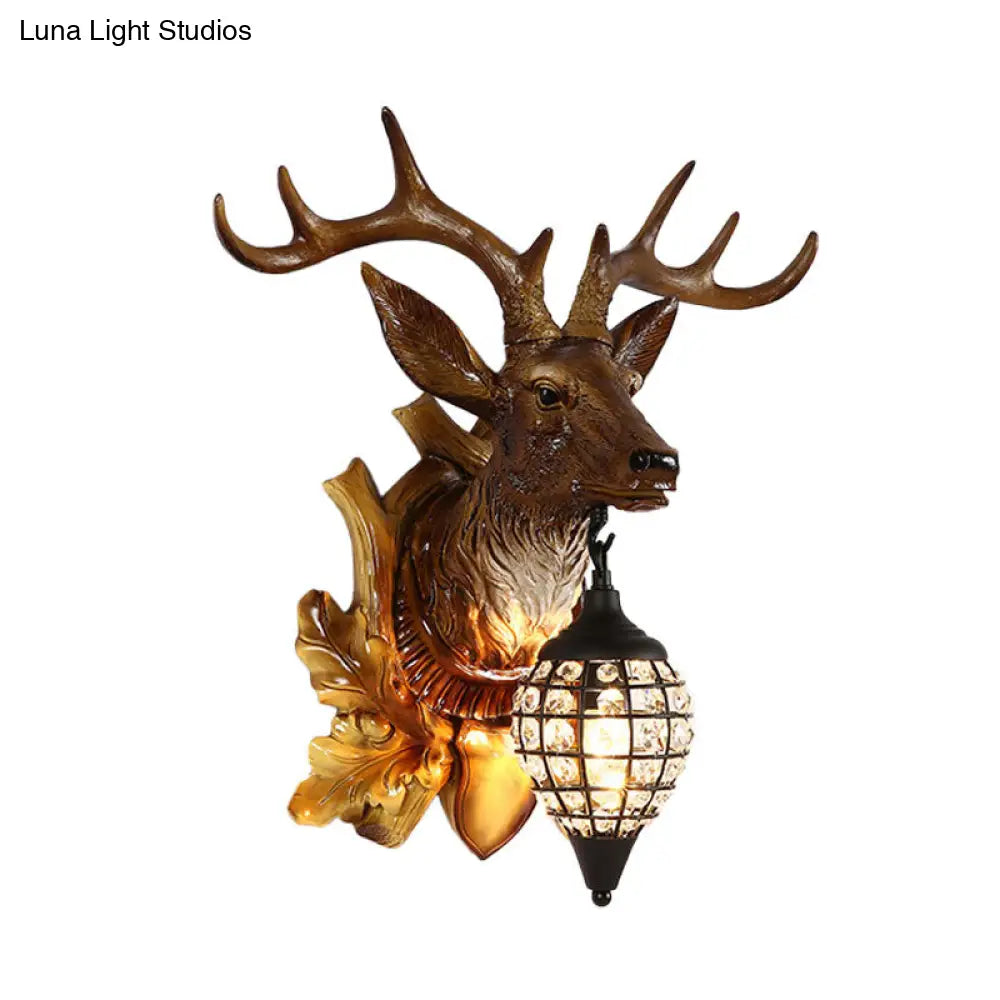Metal Deer Wall Sconce With Crystal Mesh Cone Shade - Traditional Light
