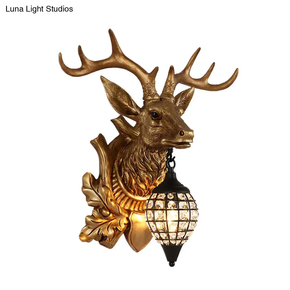 Metal Deer Wall Sconce With Crystal Mesh Cone Shade - Traditional Light