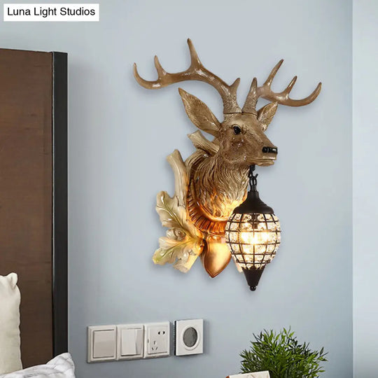Metal Deer Wall Sconce With Crystal Mesh Cone Shade - Traditional Light