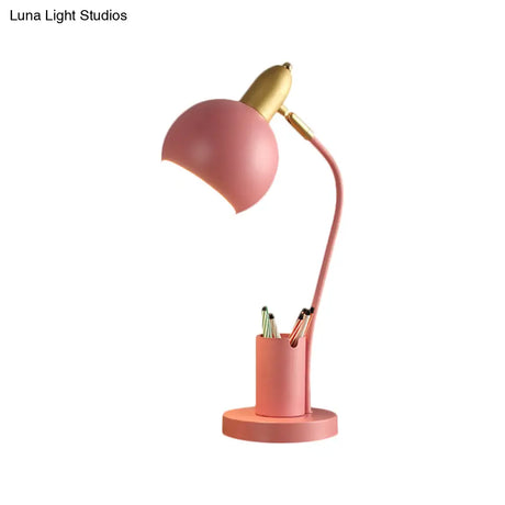 Metal Dome Nightstand Lamp: Macaron 1-Head White/Pink/Yellow With Tubular Penrack Design