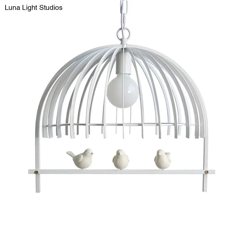 Metal Dome Shade Ceiling Pendant Light With Bird Cage Design - Lodge Style 1-Bulb Indoor Hanging