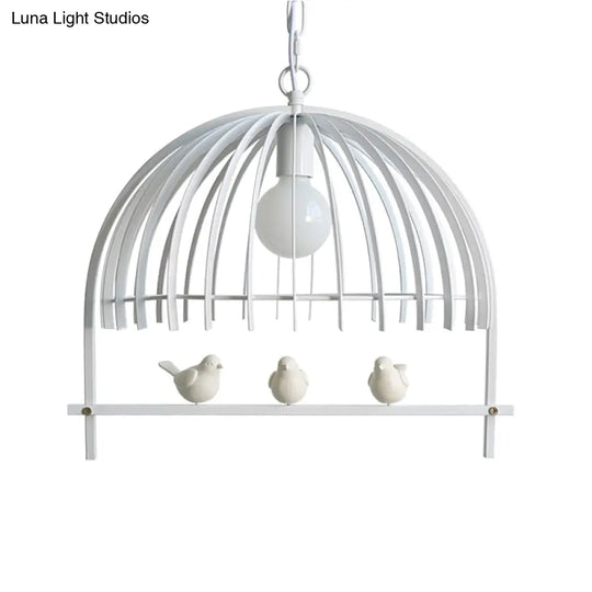 Metal Dome Shade Ceiling Pendant Light With Bird Cage Design - Lodge Style 1-Bulb Indoor Hanging