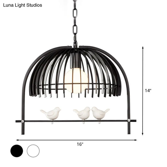 Metal Dome Shade Ceiling Pendant Light With Bird Cage Design - Lodge Style 1-Bulb Indoor Hanging